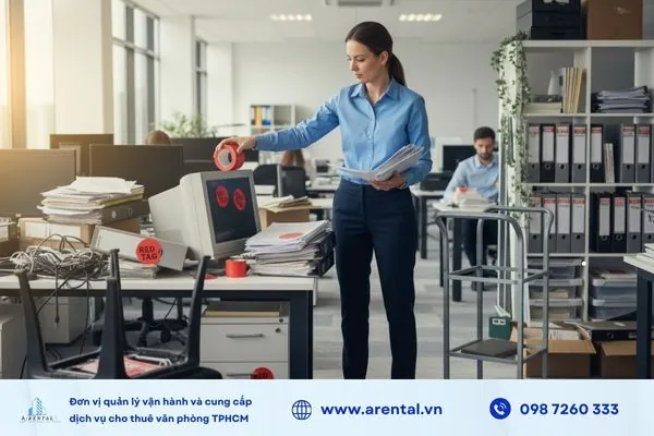 Nhân viên thực hiện bước Sàng lọc trong 5S tại văn phòng.