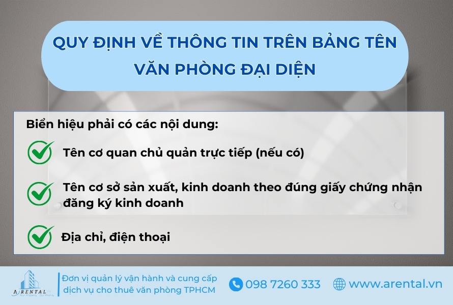 Quy định về thông tin trên bảng tên văn phòng đại diện.