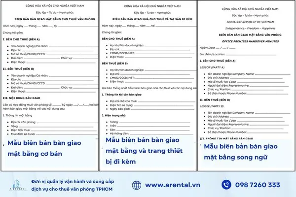 Mẫu biên bản bàn giao mặt bằng cho thuê văn phòng.