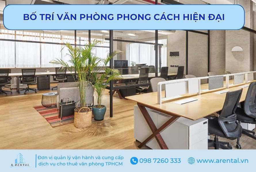 Bố trí văn phòng làm việc phong cách hiện đại.
