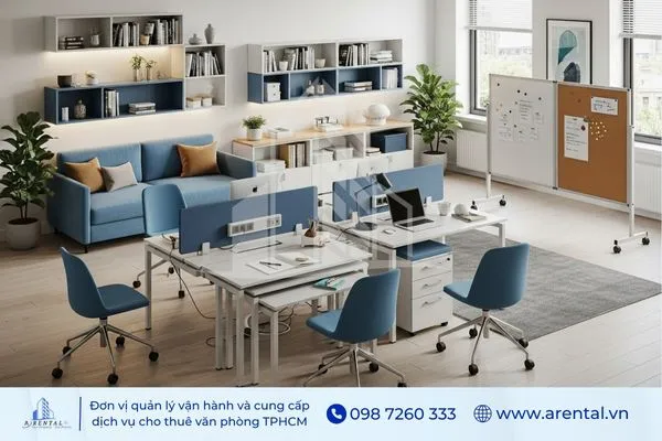 Bố trí bàn làm việc trong văn phòng xa khu vực nhà vệ sinh.
