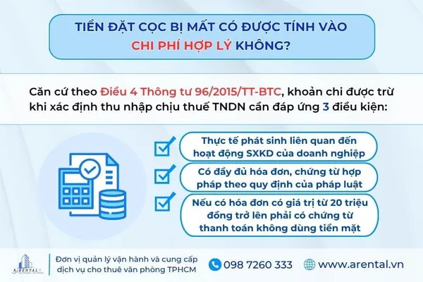 Điều kiện để tiền đặt cọc được tính vào chi phí hợp lý.