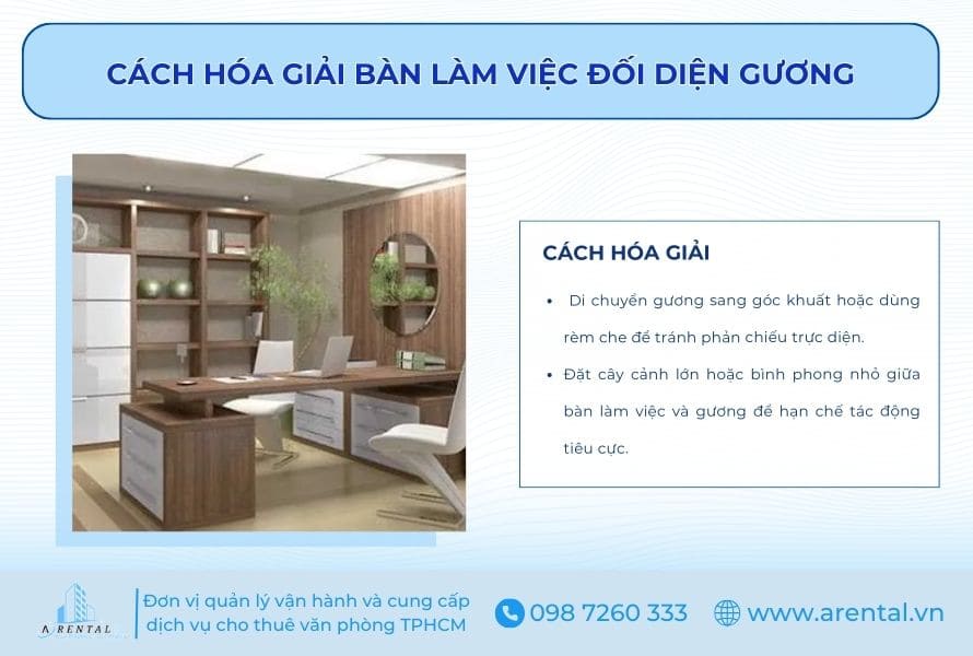 Cách hóa giải bàn làm việc đối diện gương.