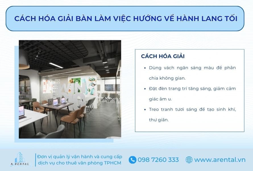 Cách hóa giải bàn làm việc hướng về hành lang tối.