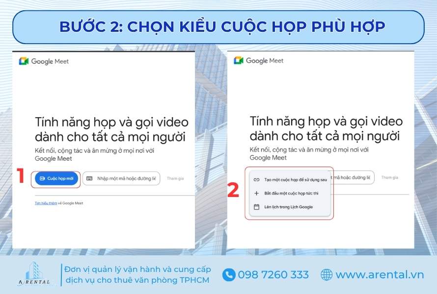 Bước 2. Chọn kiểu cuộc họp phù hợp.