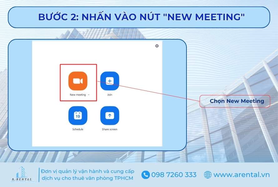 Bước 2. Nhấn vào nút 'New Meeting' để tạo phòng họp trực tuyến zoom.