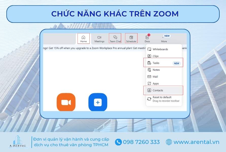 Chức năng khác trên giao diện Zoom.