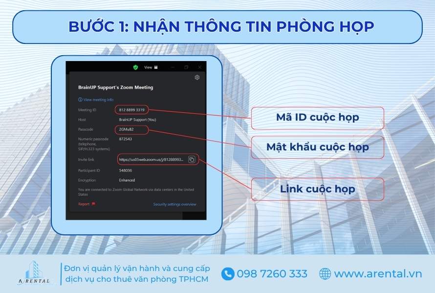 Nhận thông tin phòng họp Zoom trực tuyến.