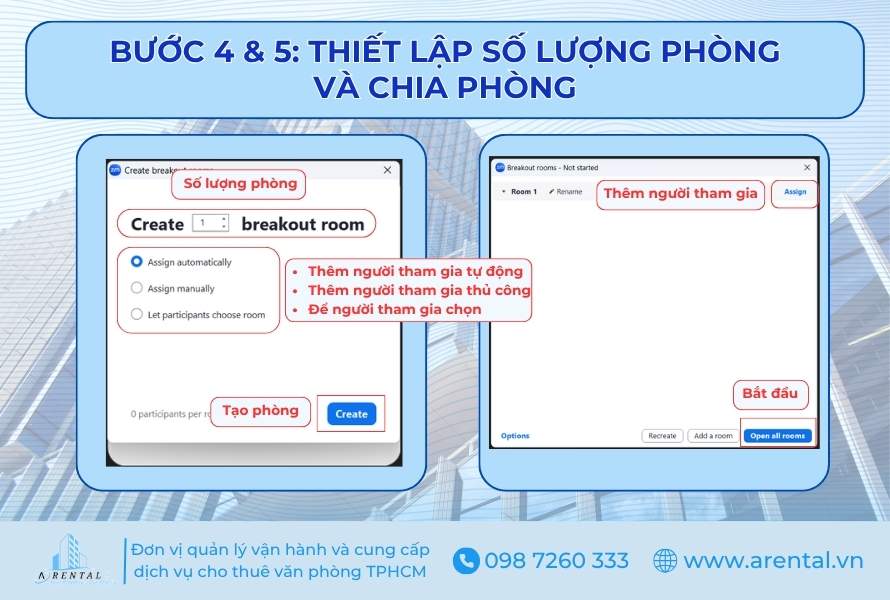 Thiết lập số lượng phòng và bắt đầu chia phòng.