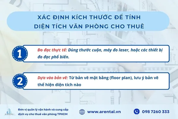 2 cách xác định kích thước để tính diện tích văn phòng cho thuê.