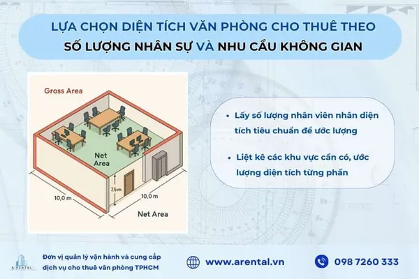 Lựa chọn diện tích văn phòng cho thuê theo số lượng nhân sự và nhu cầu không gian.