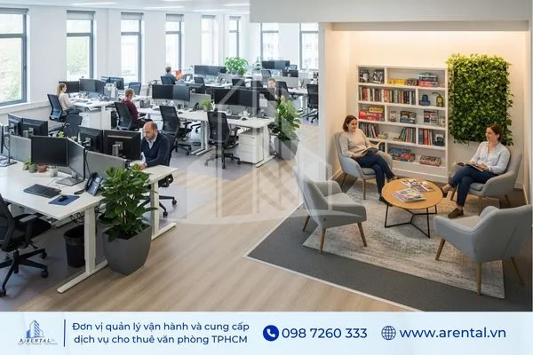 Cách trang trí phòng làm việc đẹp, tăng cảm hứng cho nhân viên với khu vực thư giãn trong văn phòng.