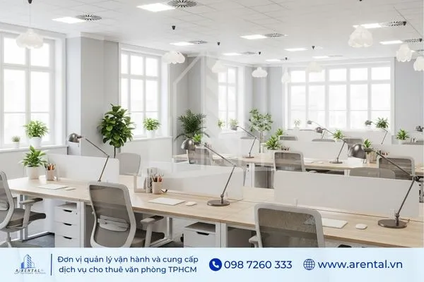 Cách trang trí phòng làm việc đẹp với đèn để bàn LED và cây xanh, giúp văn phòng thông thoáng và tràn đầy năng lượng.
