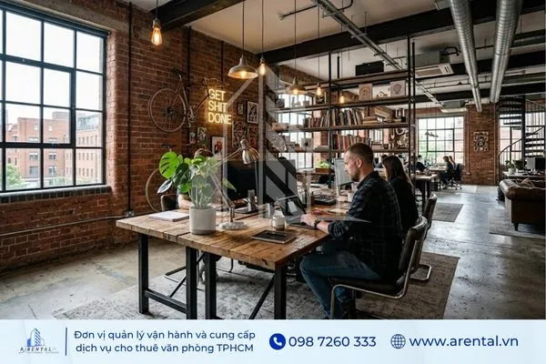 Văn phòng Industrial gây ấn tượng mạnh mẽ, cá tính.