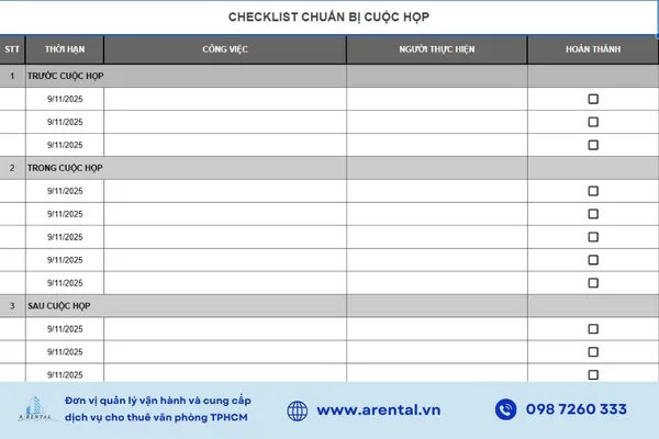 Checklist chuẩn bị giúp cuộc họp diễn ra gọn gàng và hiệu quả.