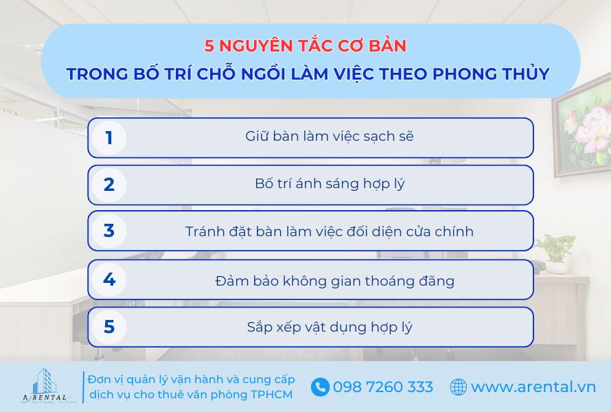 5 nguyên tắc cơ bản trong bố trí chỗ ngồi làm việc theo phong thủy.