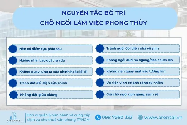 Nguyên tắc bố trí chỗ ngồi làm việc phong thủy.