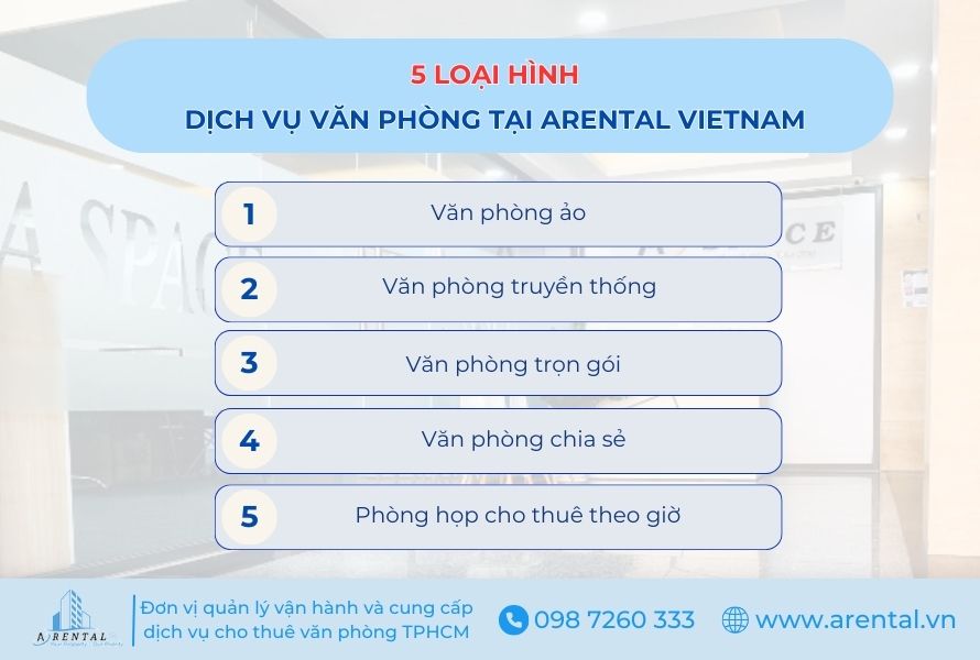 Arental Vietnam cung cấp đầy đủ 5 loại hình văn phòng cho thuê.