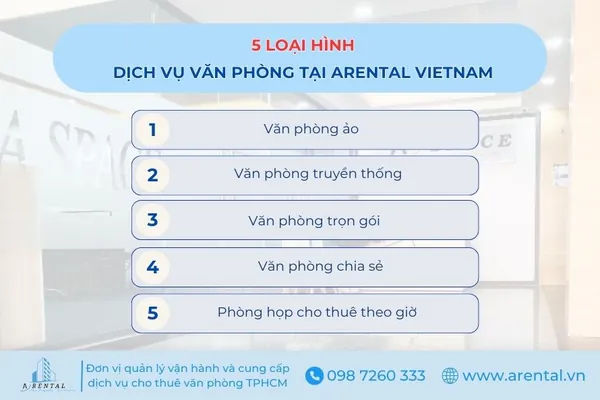Arental Vietnam cung cấp đầy đủ 5 loại hình văn phòng cho thuê.