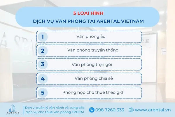 5 loại hình dịch vụ văn phòng tại Arental Vietnam.
