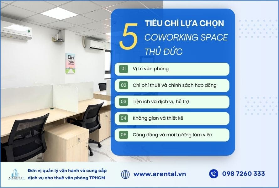 5 tiêu chí giúp khách hàng lựa chọn văn phòng coworking Thủ Đức phù hợp, hiệu quả.