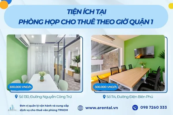 Phòng họp cho thuê ở Quận 1 được trang bị đầy đủ bàn ghế, máy lạnh và thiết bị trình chiếu.