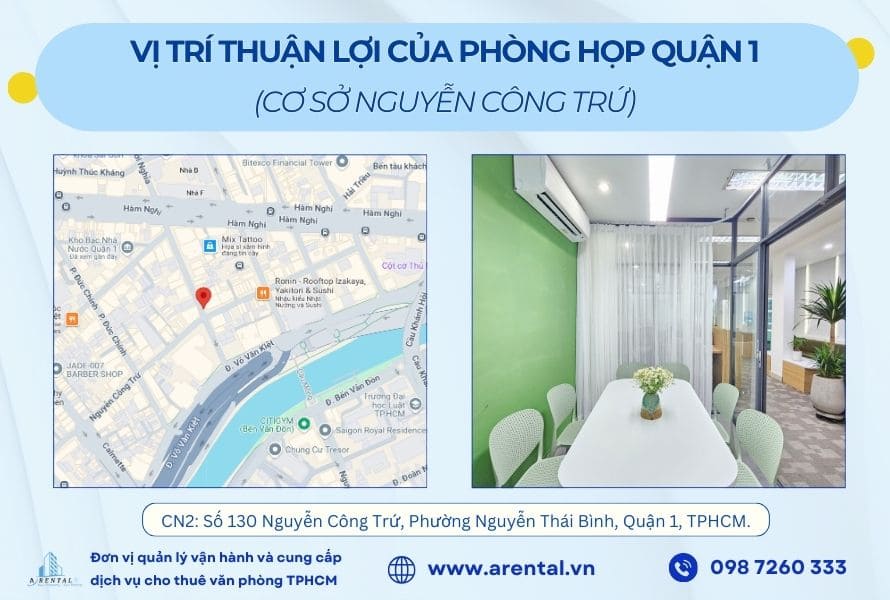Vị trí của phòng họp Quận 1 - chi nhánh 130 Nguyễn Công Trứ.