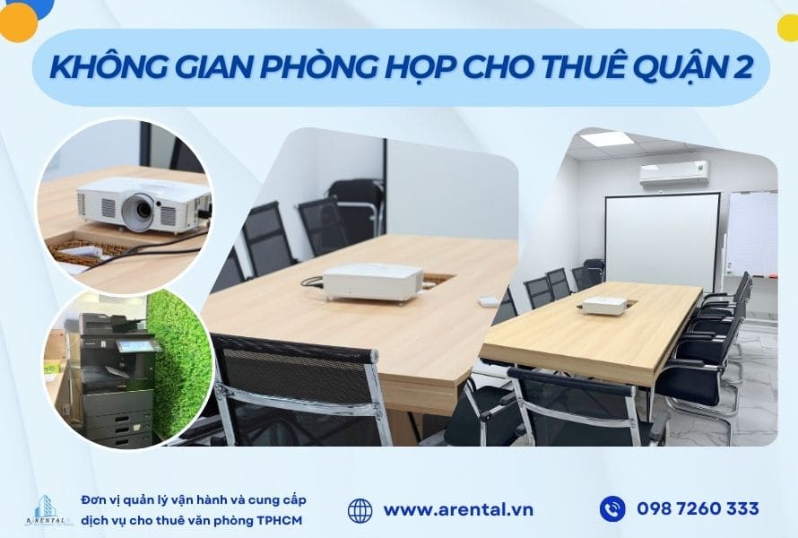 Không gian bên trong phòng họp Quận 2 cho thuê.