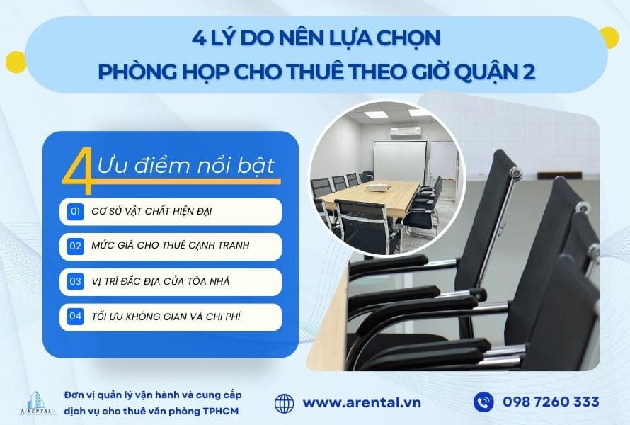 Phòng họp cho thuê theo giờ Quận 2 mang đến cho khách hàng sử dụng 4 ưu điểm.