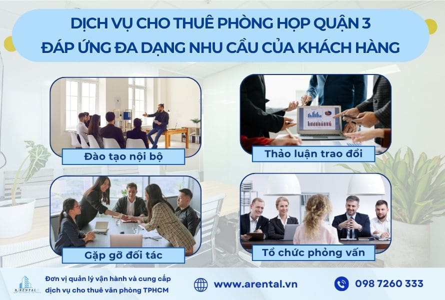 Khách hàng có thể sử dụng phòng họp Quận 3 vào nhiều mục đích khác nhau.