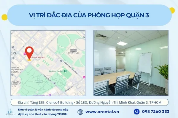 Phòng họp Quận 3 nằm tại địa chỉ giao thông thuận lợi.