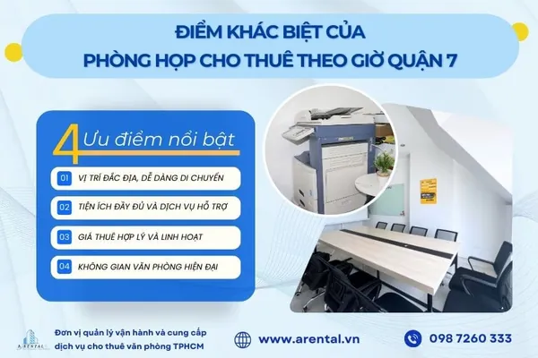 Dịch vụ cho thuê phòng họp theo giờ Quận 7 mang đến lợi ích về năng suất, kinh phí cho các nhóm khách hàng. 4 ưu điểm tạo nên sự khác biệt của phòng họp cho thuê theo giờ Quận 7.