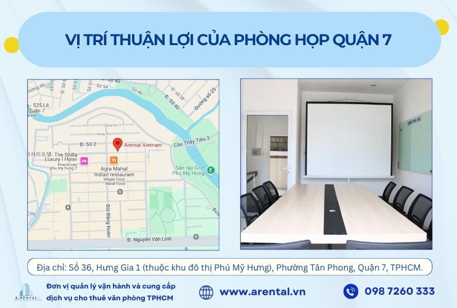 Phòng họp Quận 7 tọa lạc tại vị trí thuận lợi.