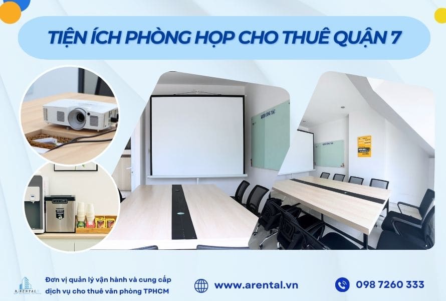 Trang thiết bị đầy đủ cho buổi họp khi thuê phòng họp theo giờ tại Quận 7.