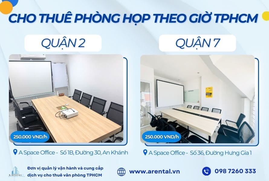 Không gian phòng họp TPHCM khu vực Quận 2 và Quận 7 của Arental Vietnam.