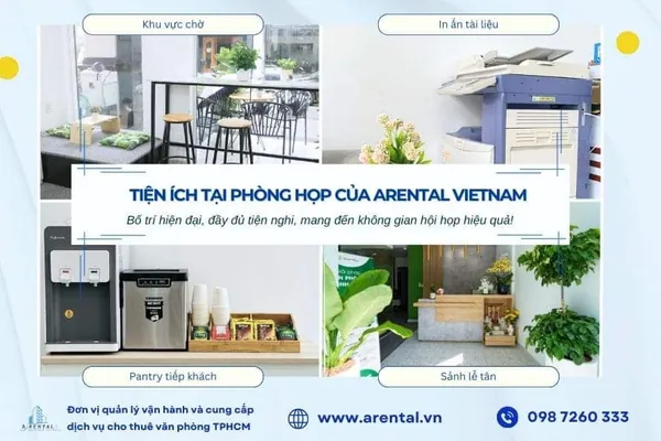 Tất cả phòng họp cho thuê theo giờ tại 5 chi nhánh của Arental Vietnam đều cung cấp đầy đủ các trang thiết bị và dịch vụ đi kèm hỗ trợ tối đa khách hàng. Tiện ích văn phòng hỗ trợ khách hàng khi thuê phòng họp.