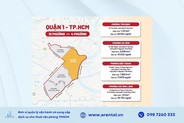 Bản đồ hành chính các phường Quận 1 sau sáp nhập.