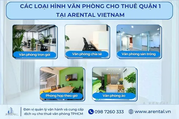 Giới thiệu đa dạng loại hình văn phòng cho thuê tại Quận 1 do đơn vị Arental Vietnam cung cấp.
