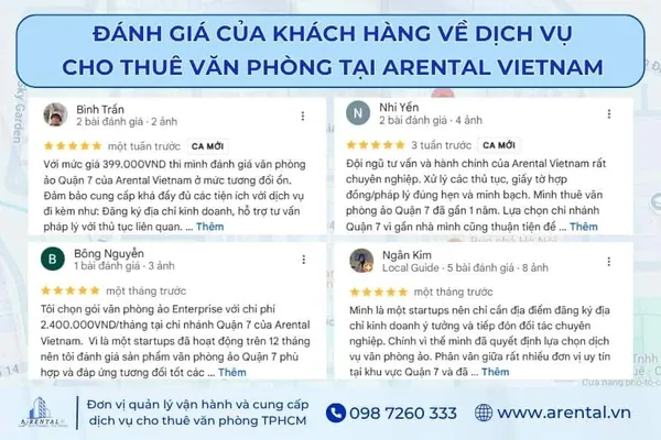 Các đánh giác từ khách hàng cũ tại Arental Vietnam trên Google Maps.