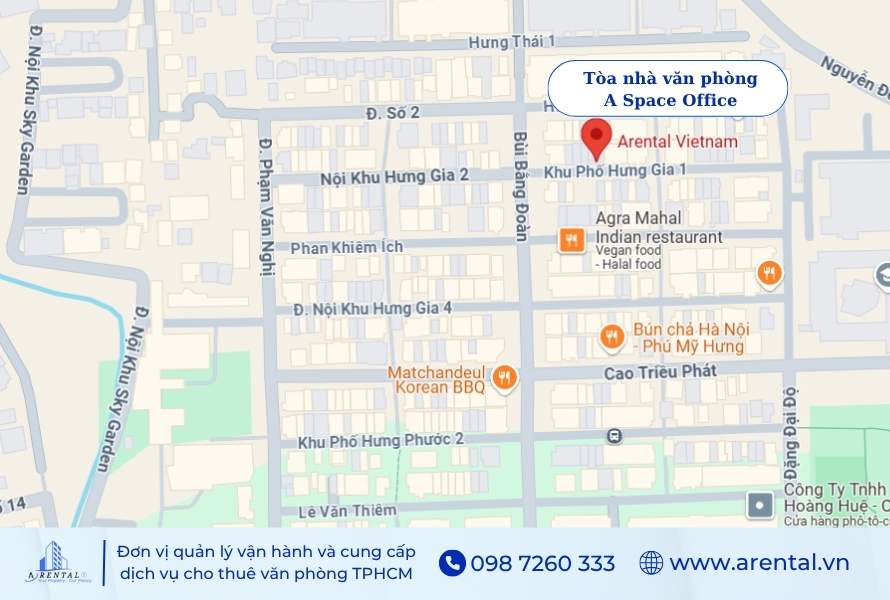 Vị trí địa chỉ văn phòng cho thuê Quận 7 do Arental Vietnam cung cấp.