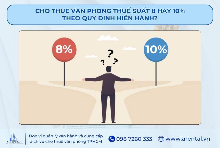 Cho thuê văn phòng thuế suất 8 hay 10% theo quy định hiện hành.