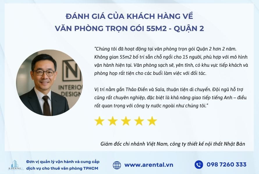 Đánh giá từ khách hàng sử dụng dịch vụ văn phòng trọn gói TPHCM - Quận 2.
