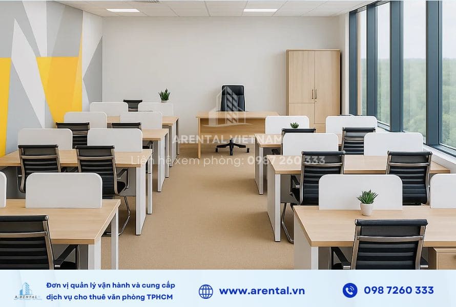 Không gian văn phòng được setup đầy đủ nội thất, sẵn sàng sử dụng.