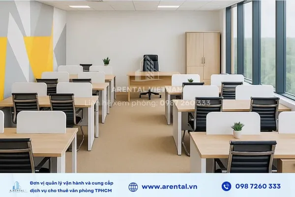 Không gian văn phòng trọn gói chi nhánh Quận 1 được setup chuyên nghiệp. Không gian văn phòng được setup đầy đủ nội thất, sẵn sàng sử dụng.