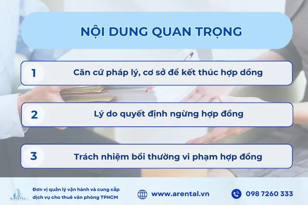 Nội dung quan trọng khi làm thông báo chấm dứt hợp đồng thuê văn phòng.