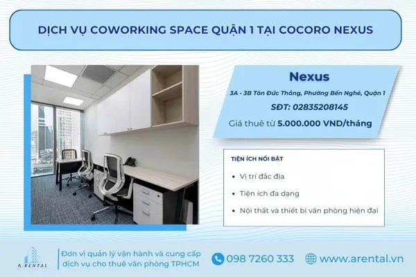 Cocoro Nexus cho thuê coworking space quận 1.