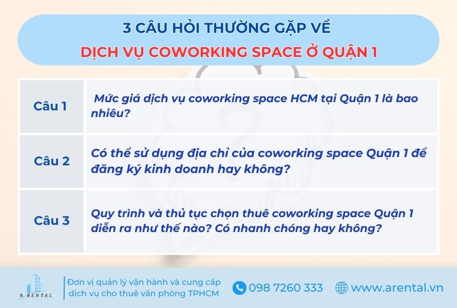 câu hỏi thường gặp về dịch vụ coworking space ở quận 1.