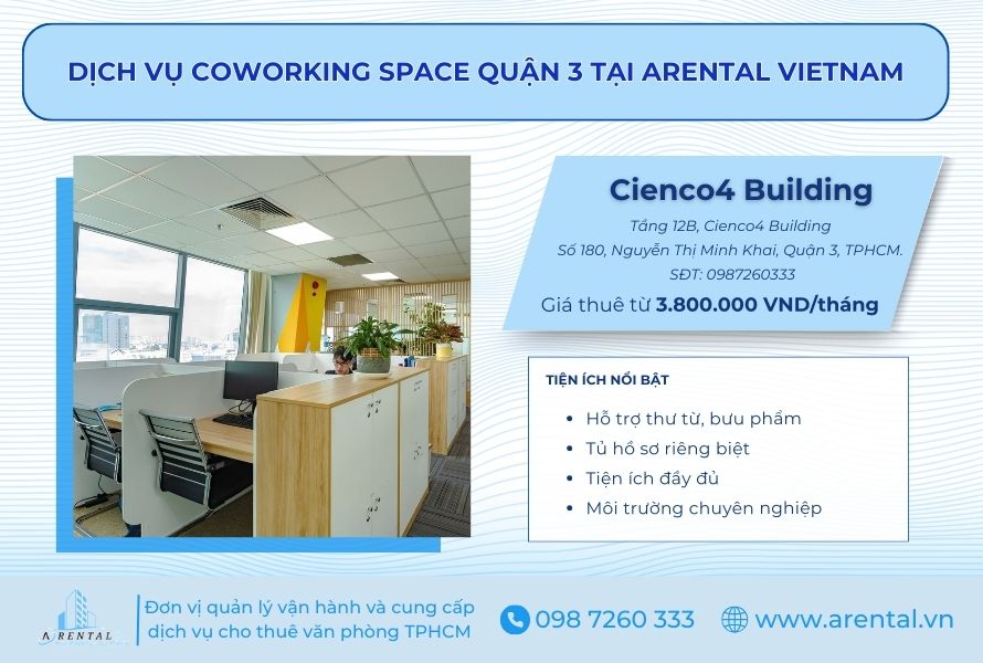 Thông tin dịch vụ Coworking Space Quận 3 Arental Vietnam.