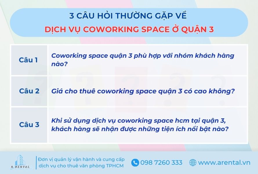 Câu hỏi thường gặp về dịch vụ Coworking Space ở quận 3.