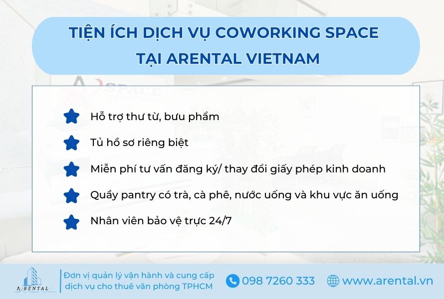 Tiện ích dịch vụ coworking space tại Arental Vietnam.